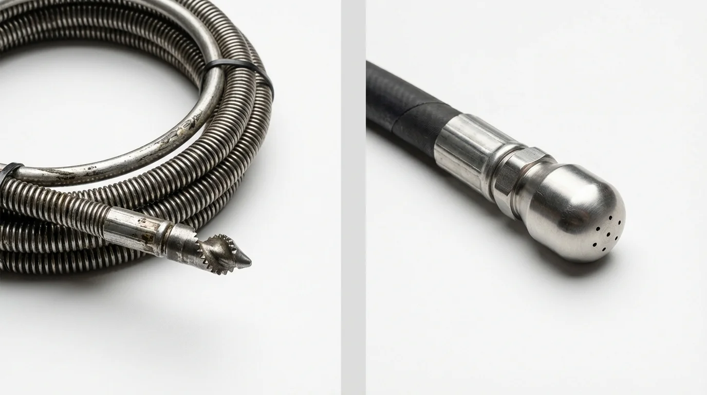 Drain snake cable and hydro jetting nozzle used for drain cleaning in Ottumwa, IA